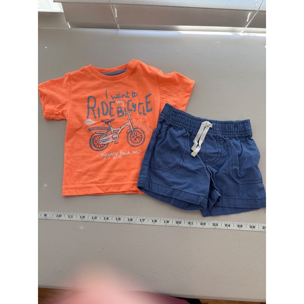 Mayoral‎ Orange Bicycle T-Shirt and Carters Blue Shorts Set 9 Months Kids